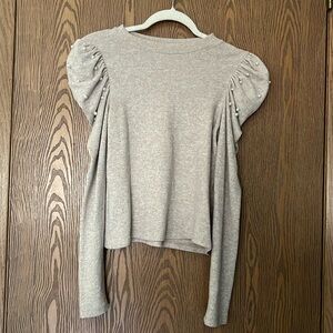 Zara Gray Puff Sleeve Ruffled Blouse